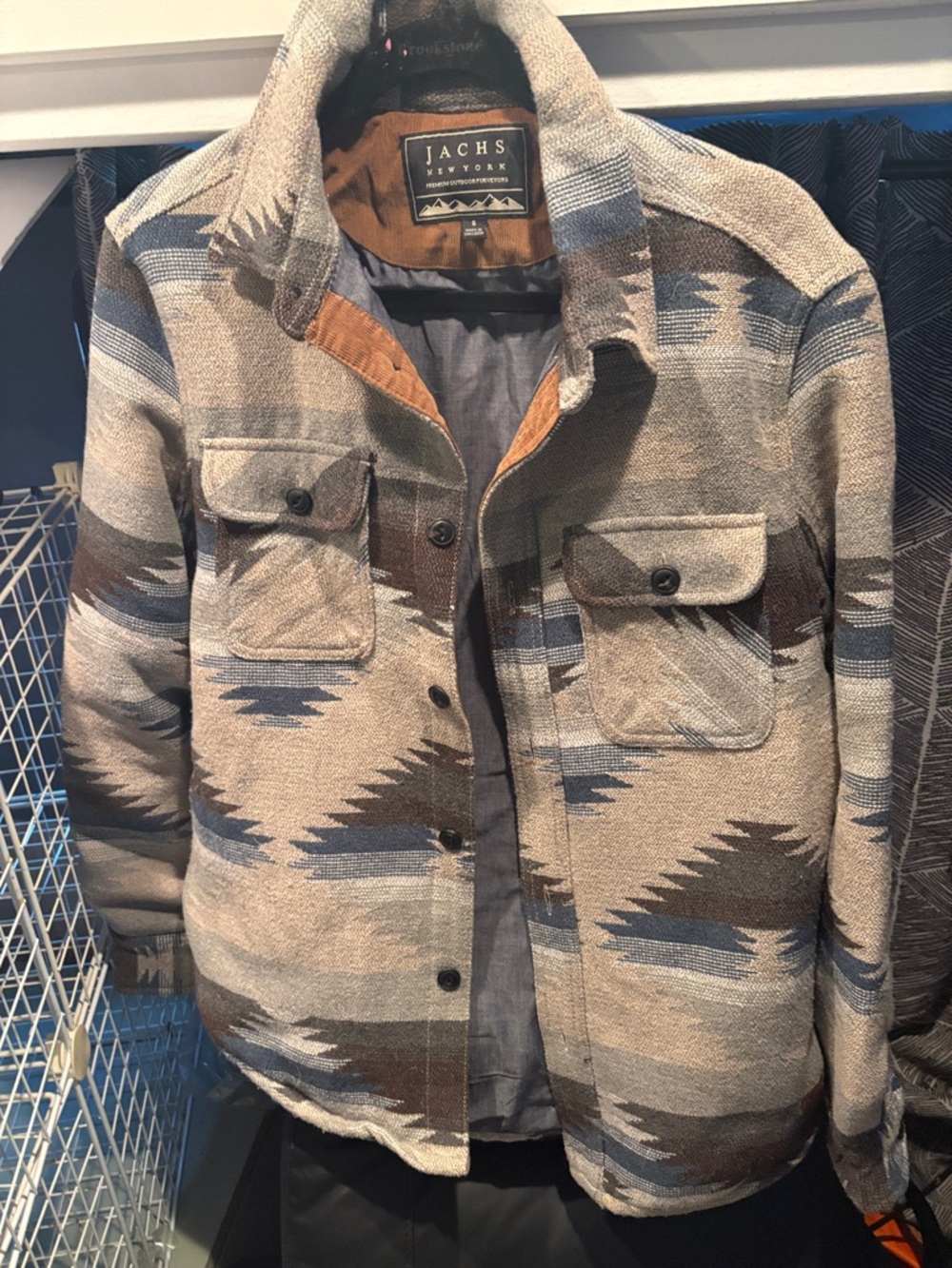 Jachs Beige and Blue Aztec-Pattern Shirt Jacket